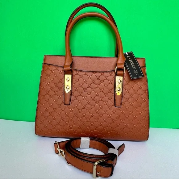 La Terre Bags La Terre Vegan Leather Brown Large Handbag With